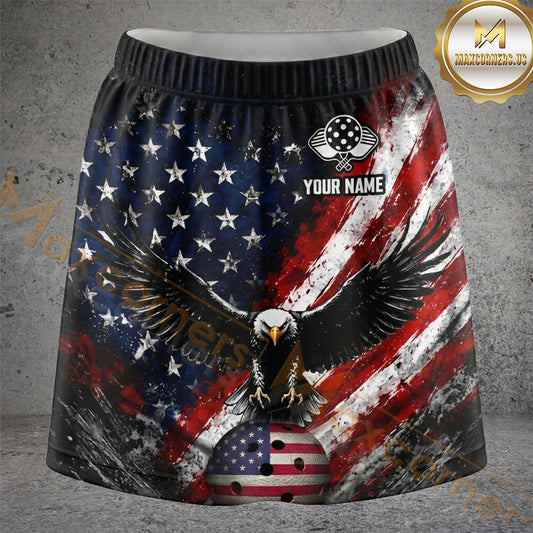 Maxcorners Pickleball American Flag Eagle Ball Personalized 3D Skort, Skirts With Shorts