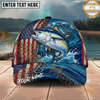 Maxcorners Fishing American Flag Wave Hook Personalized Name 3D Cap (12 Fish Species)