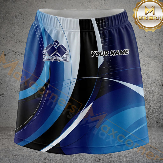Maxcorners Pickleball Blue Gradient Curved Stripe Sport Personalized 3D Skort, Skirts With Shorts