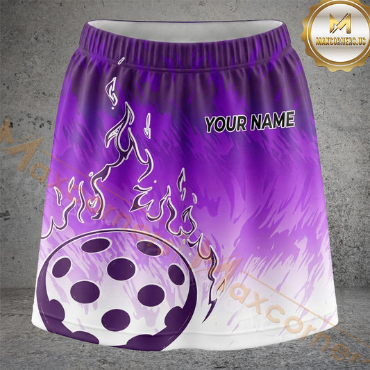 Maxcorners Pickleball Purple Gradient Flame Ball Personalized 3D Skort, Skirts With Shorts