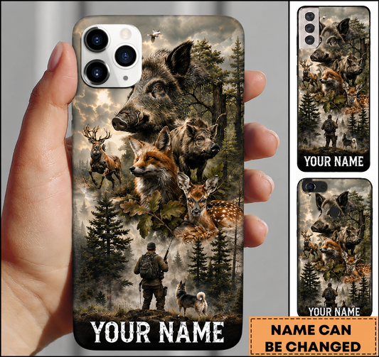 Maxcorners Hunting Wild Vintage Brown Forest Wildlife Collage Customized Name Phone Case