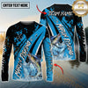 Maxcorners Fishing Blue Black Splash Personalized Name, Team Name 3D Long Sleeve Shirt ( 12 Fish Species)