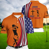 MaxCorners Premium Orange American Flag Jesus Golf Polo Shirts Multicolored Customized Name Polo For Men
