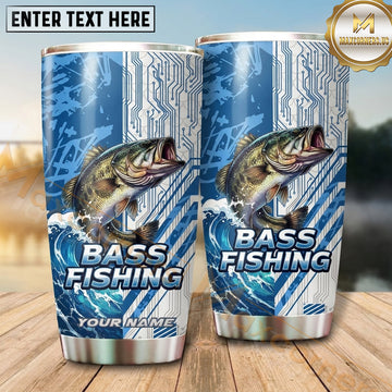 Maxcorners Fishing Tumbler Light Blue Tech Circuit Design Personalized Name Tumbler (13 Species)