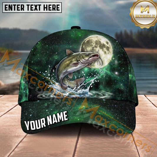 Maxcorners Fishing Moonlight Galaxy Splash Personalized Name 3D Cap (12 Fish Species)