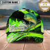 Maxcorners Fishing Vibrant Neon Green Splash with Dynamic Fishing Action and Bold Design Personalized Name 3D Cap (13 Fish Species)