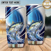 Maxcorners Fishing Tumbler Blue Silver Swoosh Wave Design Personalized Name Tumbler (13 Species)