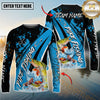 Maxcorners Fishing Blue Black Splash Personalized Name, Team Name 3D Long Sleeve Shirt ( 12 Fish Species)