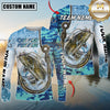 Maxcorners Fishing Blue Camo Water Splash Personalized Name, Team Name 3D Long Sleeve Shirt ( 12 Fish Species)