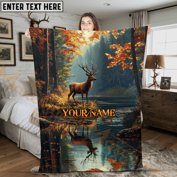 Maxcorners Autumn Forest Deer Reflection Nature Art Personalized 3D Blanket