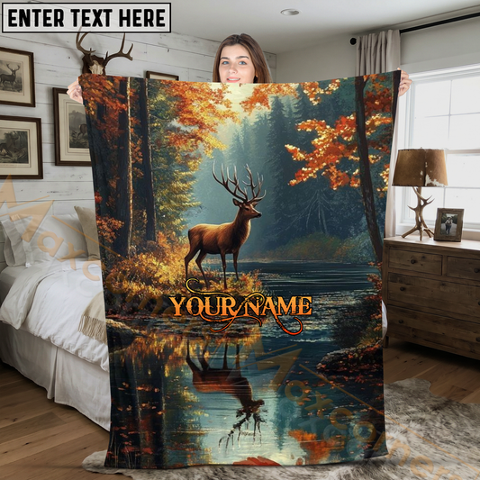 Maxcorners Autumn Forest Deer Reflection Nature Art Personalized 3D Blanket