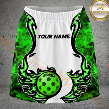 Maxcorners Pickleball Green Flame Winged Ball Personalized 3D Skort, Skirts With Shorts