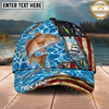 Maxcorners Fishing Ripped American Flag Boat Lure Personalized Name 3D Cap (12 Fish Species)