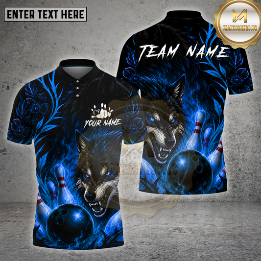 Maxcorners Bowling Purple Wolf Bowling Ball Pins Multicolor Options Personalized Name, Team Name 3D Shirt (4 Colors)