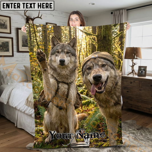 Maxcorners Funny Wolves Hiking Selfie in Woods Personalized 3D Blanket