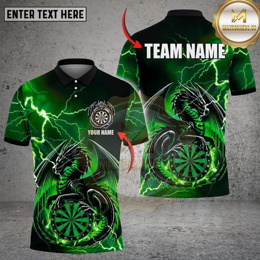 Maxcorners Dart Polo Shirt Thunder Dragon Dartboard Multicolor Options Personalized Name, Team Name 3D Shirt (4 Colors)