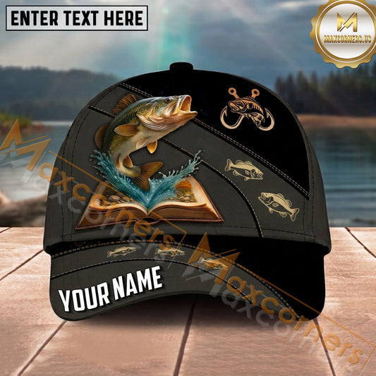 Maxcorners Fishing Vintage Book Hook Personalized Name 3D Cap (12 Fish Species)