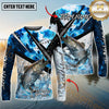 Maxcorners Fishing Blue Scale Splash Personalized Name, Team Name 3D Long Sleeve Shirt ( 12 Fish Species)