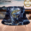 Maxcorners Fishing Blue Lightning Fishing Scene with Dramatic Storm Personalized Name 3D Bucket Hat (13 Fish Species)