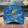 Maxcorners Fishing Blue Wave Scale Personalized Name 3D Cap (12 Fish Species)