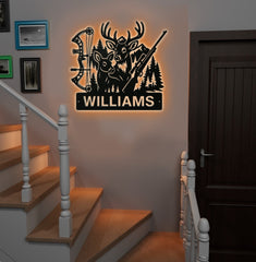 Maxcorners Personalized Deer Hunting Metal Sign WITH LED/WITHOUT LED – Bow & Rifle Wall Decor for Hunters LM0110