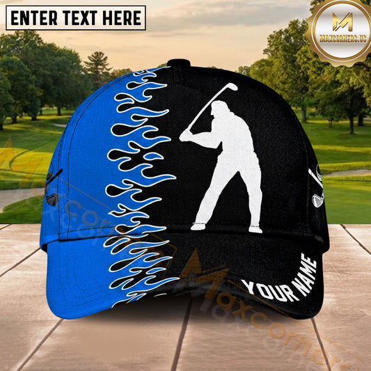 Maxcorners Golf Golfer Silhouette Flame Pattern Personalized Name 3D Classic Cap