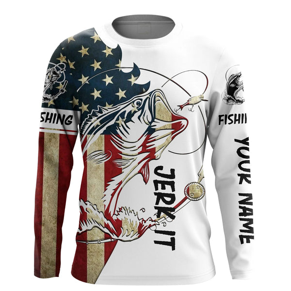 Maxcorners Customized Name Largemouth Bass Fishing American Flag 3D Shirts