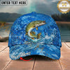 Maxcorners Fishing Blue Wave Scale Personalized Name 3D Cap (12 Fish Species)
