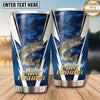 Maxcorners Fishing Tumbler Navy White Angular Chevron Design Personalized Name Tumbler (13 Species)