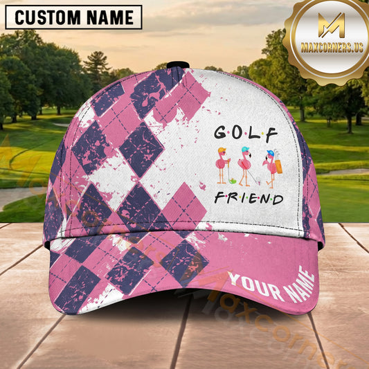 Maxcorners Golf Pink Argyle Pattern Personalized Cap