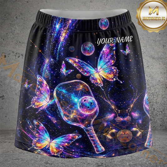 Maxcorners Pickleball Cosmic Galaxy Paddle Ball Personalized 3D Skort, Skirts With Shorts
