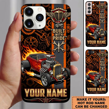 Maxcorners Hot Rod T Bucket Built With Pride Red Roadster Gears Flames Personalized Phone Case