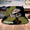 Maxcorners Fishing Olive Splash Camo Personalized Name 3D Bucket Hat (12 Fish Species)