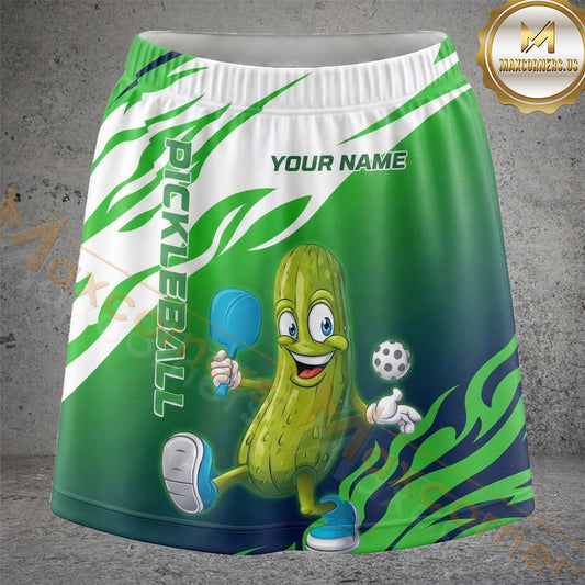 Maxcorners Pickleball Tropical Green Pickle Character Personalized 3D Skort, Skirts With Shorts