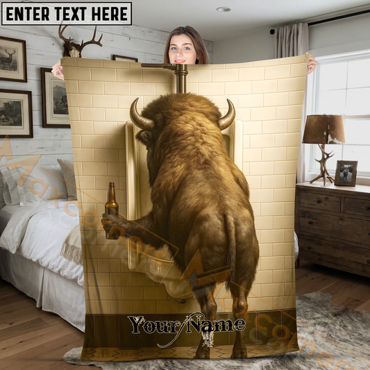 Maxcorners Funny Buffalo Bison Drinking Beer at Bathroom Urinal Personalized 3D Blanket