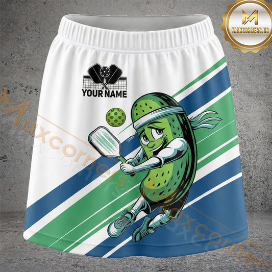 Maxcorners Pickleball Green Blue Pickle Athlete Personalized 3D Skort, Skirts With Shorts