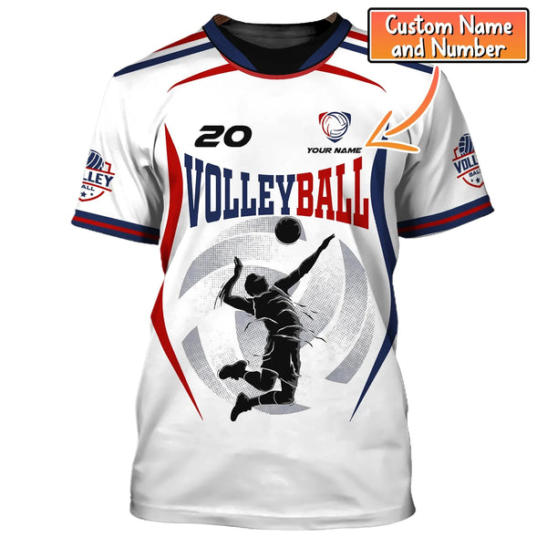 Maxcorners Volleyball White Pattern Customized Name, Number 3D Unisex Shirt