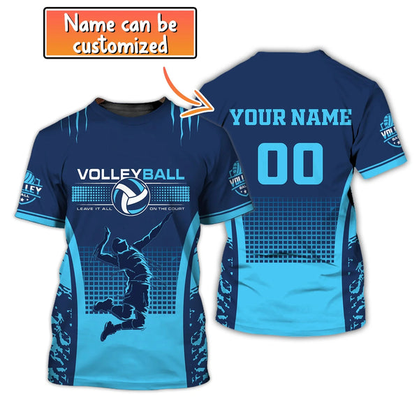 Maxcorners Volleyball Blue Light Personalized Name And Number 3D Unisex Shirt