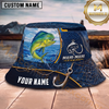 Maxcorners Fishing Blue Hook Net Water Splash Personalized 3D Bucket Hat (12 Fish Species)