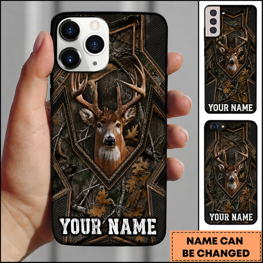 Maxcorners Hunting Deer Geometric Woodland Camo Customized Name Phone Case