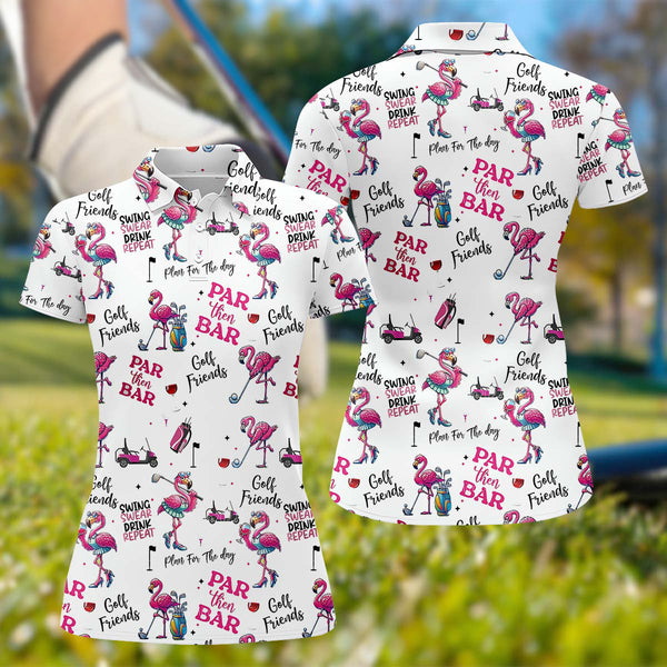 Maxcorners Par Then Bar Flamingo Womens Golf Polo Shirt, Golfing Apparel, Womens Golf Gifts