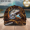 Maxcorners Fishing Lava Fire Rock Water Splash Personalized Name 3D Cap (12 Fish Species)