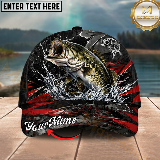 Maxcorners Fishing Black Red Lightning Splash Personalized 3D Cap (12 Fish Species)