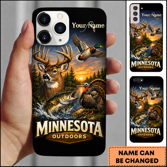 Maxcorners Hunting Deer Duck Turkey Bass Minnesota Outdoors Customized Name Phone Case