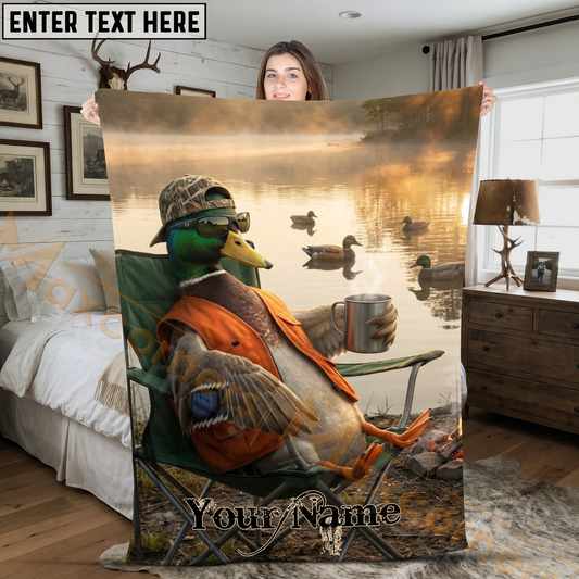 Maxcorners Funny Hunting Mallard Duck Relaxing in Chair by Lake Personalized 3D Blanket