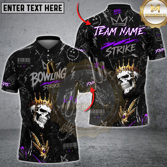 Maxcorners Bowling Skull King Strike Multicolor Options Personalized Name, Team Name 3D Shirt (4 Colors)