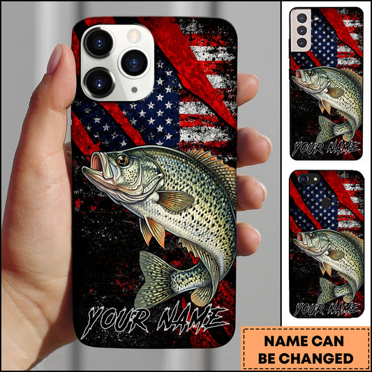 Maxcorners Fishing Crappie American Flag Patriotic Grunge Personalized Name Phone Case