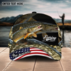 Maxcorners Fishing Fishing Make Me Happy Skinfish Flag Of US Sport Pattern Personalized Name 3D Cap (11 Breeds)