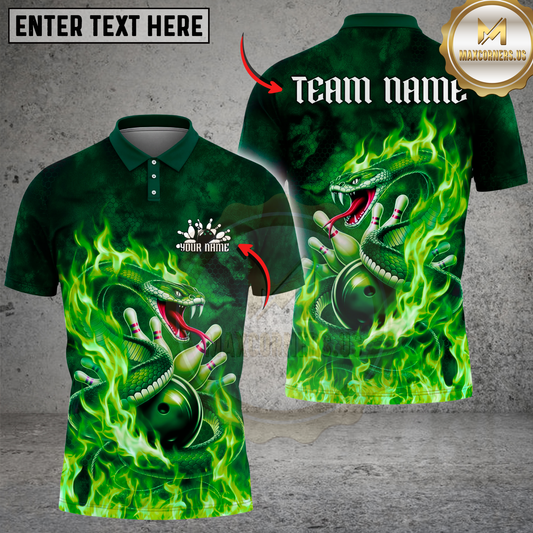 Maxcorners Bowling Shirt Blue Fire Snake Strike Fantasy Animal Design Multicolor Options Personalized Name, Team Name 3D Shirt (4 Colors)