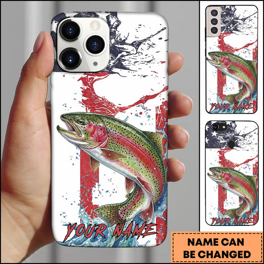 Maxcorners Trout Fishing Patriotic Paint Splash Water Effect Personalized Name Phone Case